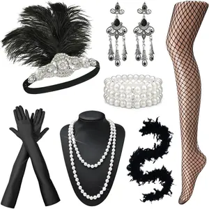 1920s Great Gatsby Accessories Set for Women-Headpiece Headband-Flapper Roaring 20s Costume Accessories in Black