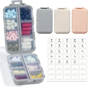 14 Grids Travel Pill Organizer Box with Labels, Daily Pharmacy Container, Travel Medication Holder Dispenser for Fish Oil Vitamin Supplement Storage