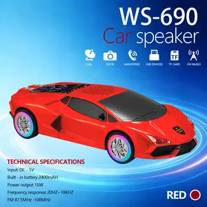 WSTER WS-690 Supercar BluetoothSpeaker with LED Starry Sky Display LED tire Portable HDAudio TWS Pairing FM Radio USB TF CardPlayback Built-in Microphone Valentine's Day Gift music party travel outdoor speaker aux radio tws Bluetooth