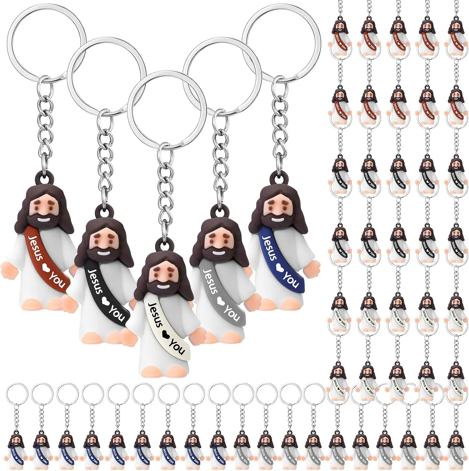 24/48Pcs Little Jesus Keychain Jesus Loves You Keychain Bulk for Church Event Sunday School Class Reward Religious Party Favors Thanksgiving Gift for Family Friends Teacher Pastor Trunk or Treat Giveaways Halloween Treat Bags Stuffer
