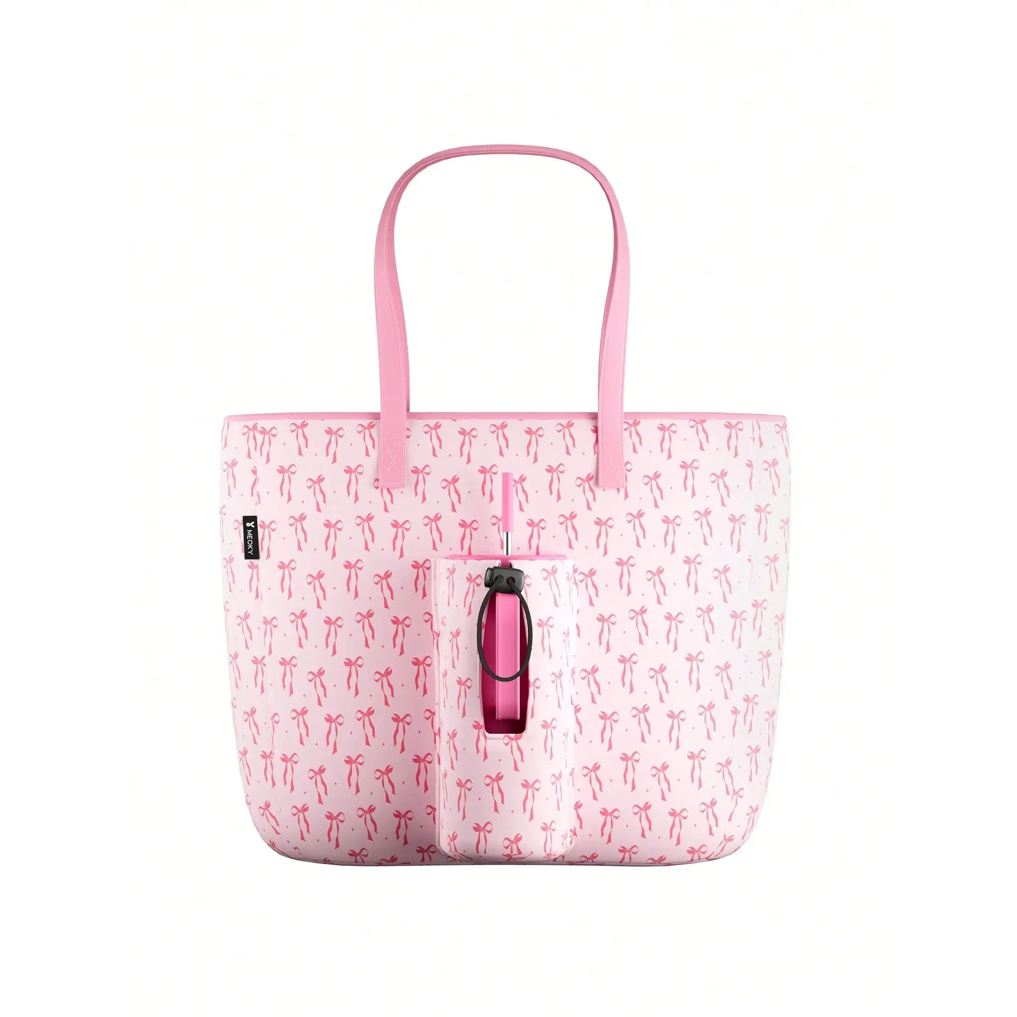 Tote Bag With Front Pocket And Zipper, Waterproof Shoulder Bag With Water Bottle Holder, Fits Laptop, Tumbler With Handle And Straw,