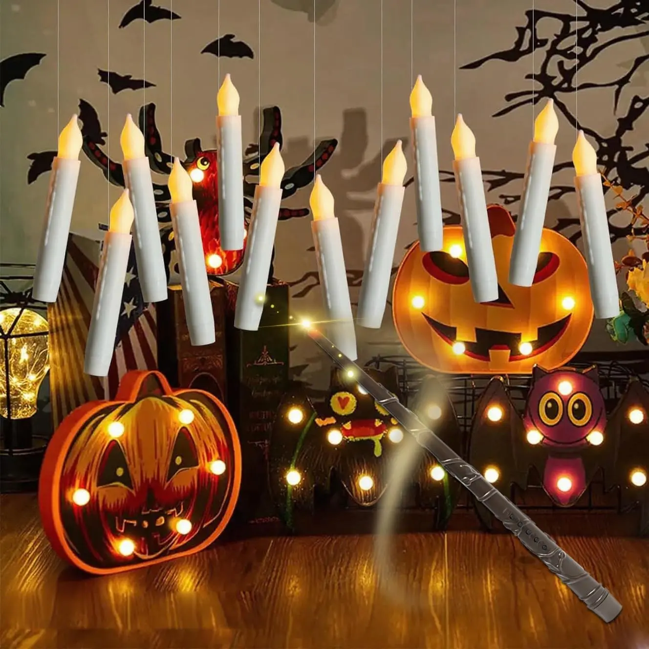 12 Packs Floating Candles With Wand  Taper Operated Flickering Led Hanging Candlesticks Magic Remote For Fall Party Decor Birthday