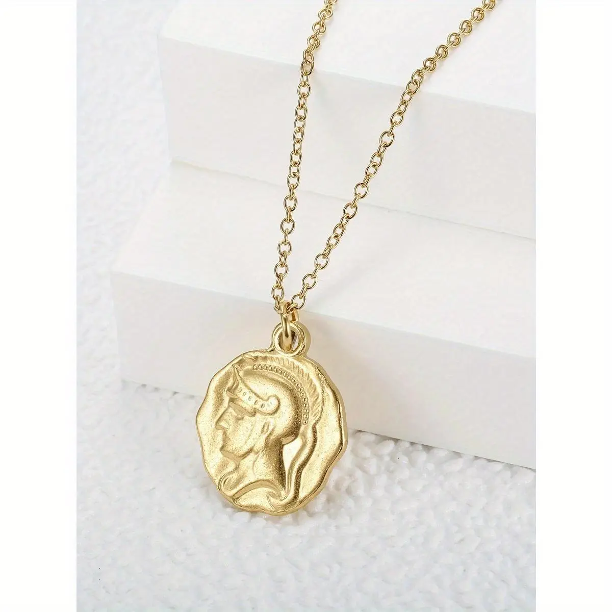 Elegant Retro Geometric Necklace, Stainless Steel Pendant with Warrior Helmet Relief - Unisex Chain Jewelry for Anniversary, Stainless Steel Jewelry, Warrior Emblem, Chain & Link, Helmet Pendant