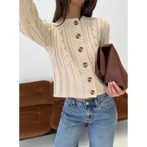 Donielle Cable Knit Cardigan Beige