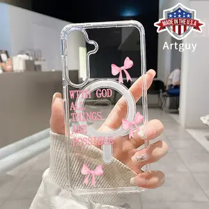 Magnetic Phone Case for Samsung Galaxy S24 Plus S25 Ultra S23 FE Ultra S22+ Pink Bow  Pattern TPU Luxury Shockproof Anti-Scratch Stylish Smartphone Cover