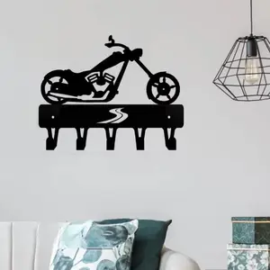 Motorcycle Design Wall Mounted Hook Rack, 1 Count Metal Key Holder & Storage Organizer for Clothes, Kitchen, Bathroom, Home Decor, Shelves