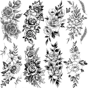 8 Piece Women's Floral Temporary Tattoos, Waterproof Realistic Fake Body Art Stickers, Large Arm Tattoo Patches for Adults, Party Events