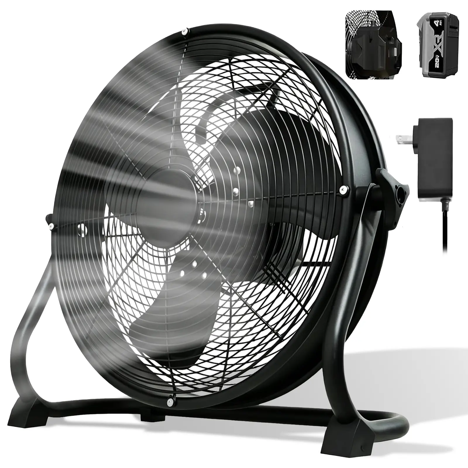 DeWALT Cordless High-Power Brushless Floor Fan - 18V/20V Plug or Battery Compatible, 1500cfm Flow, 6.11 lbs Metal Frame, Stepless Speed, AC Adapter Included for Garage, Home Gym Cooling Air Circulation, Portable Household Fan