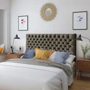 [Bellemave] Tufted Upholstered Queen Size Bed Headboard in Modern Button Design, Adjustable Solid Wood Head Board, Solid Wood Head Board with Durable Metal Legs in Bedroom