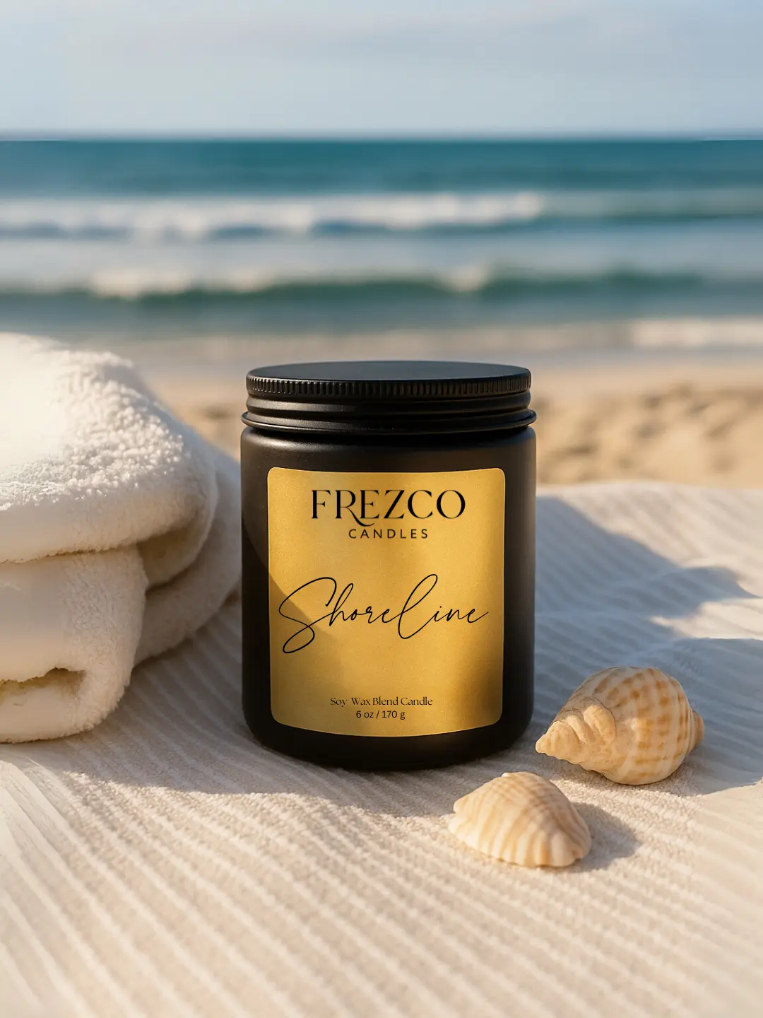 Gift Beach Scented Candle | Shoreline – Coastal Waters & Sandalwood | Crackling Wood Wick | Coconut Soy Beeswax Blend