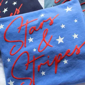 Stars and Stripes USA 4th of July Memorial Day Puff Print Tshirt Tank and Sweatshirt for Women's Wear Tops - Womenswear