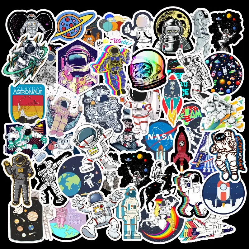 50PCS Astronaut Cartoon Space Journey Flying Saucer Graffiti Luggage Waterproof Stickers Stickers For Scrapbooking