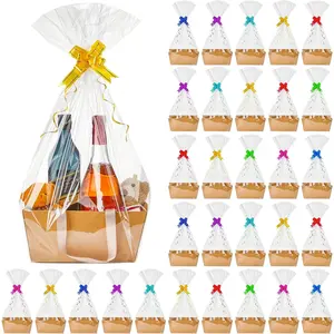 30 count Basket for  Empty DIY Bulk  Basket Kit with Handle  Cardboard Tray with 30 Bag 30 Bow Market Tray for Wedding Party(Brown,9.8 x 6.5 x 4.3 in)