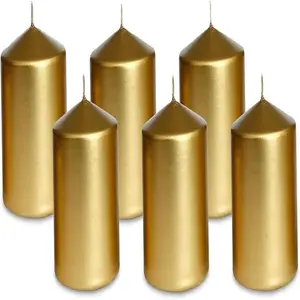 6 Pack Tall Golden Pillar Candles – 3x6 Inch Paraffin Wax with Cotton Wick, Elegant Decor for Home, Holiday & Events(Multi Packs)