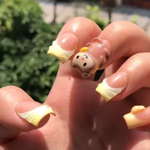 S18 Katy Nails -Cute Monkey & Banana 3D Press-On Nails, Funny Yellow Cartoon Vibes, Handcrafted Long Tips, Trendy Kawaii Nail Art, Playful Summer Look, Custom Gift for Her