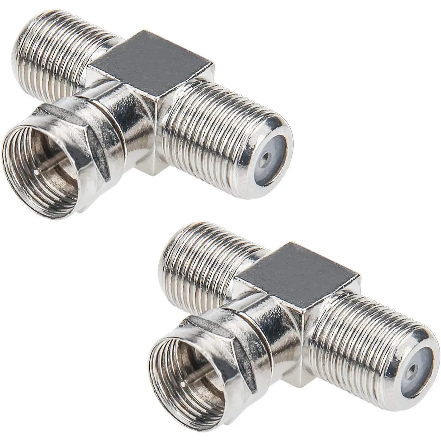 Coaxial Cable Splitter, TV Splitter 2 in 1 Out 2-Pack F Type RG6 Male to 2 F Female 3 Way Cable Splitter Coax T Connector Adapter for Video VCR Antenna Cable Satellite