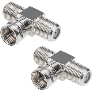 Coaxial Cable Splitter, TV Splitter 2 in 1 Out 2-Pack F Type RG6 Male to 2 F Female 3 Way Cable Splitter Coax T Connector Adapter for Video VCR Antenna Cable Satellite