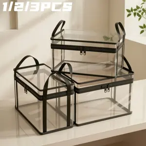Hinged Lid Clear Plastic Storage Box Large Thick Heavy Duty High Capacity Organizer for Home Camping Travel Attic Moving, Large Clear Thick Plastic Storage Box with Hinged Lid, Perfect for Travel, Home, Camping, Heavy-Duty Durable High Capacity Organizer