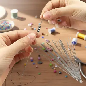 Stainless Steel Beading Needles for Jewelry Making, Large Eye Craft Needles for Thin and Thick Threads, DIY Hand Sewing Bead Stringing Kit, Durable Anti-Rust and Unbreakable Design