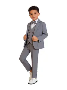【Bebekids】4-piece boys' suit set, Solid Color Suits (jacket + vest + pants + bow tie), suitable for boys, toddlers, teenagers, weddings, graduation ceremonies, church occasions, and as a gift! Formal slim-fitting boys' suit (excluding shirt) - 23710