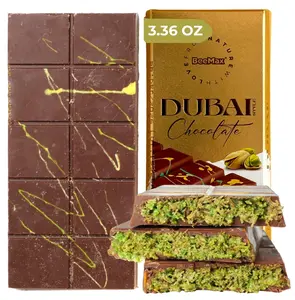 BeeMax Authentic Dubai-Style Mini Chocolate Bar, 3.36 oz (Pack of 1) - Luxurious Milk Chocolate with Kadayif and Pistachios - Middle Eastern Gourmet Indulgence - Ideal for Gifting & Special Occasions