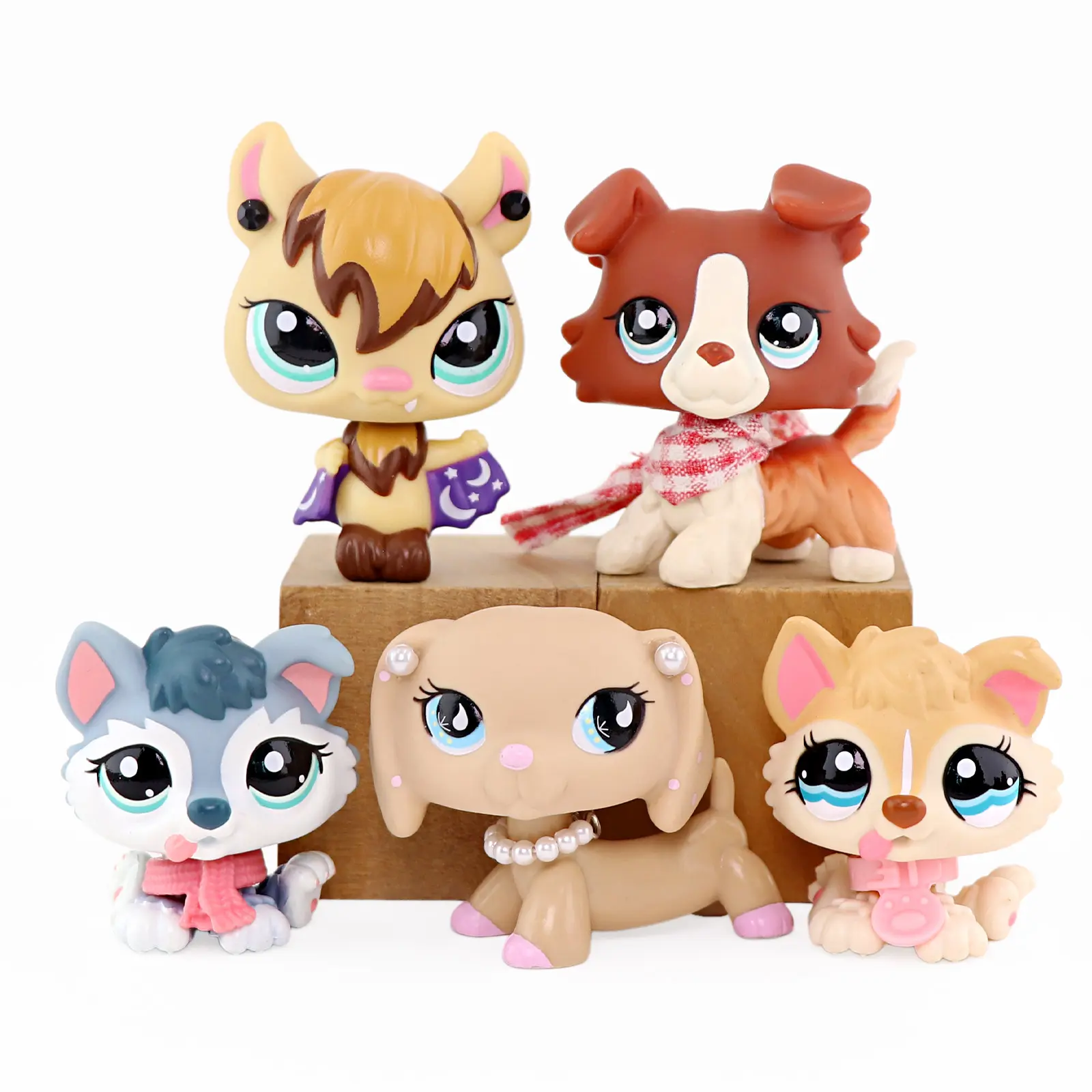 5 Pcs Wobble Head Puppy Kitten Wolf Mini Collectible Figures with Removable Costume Accessories, Cartoon Small Animal Toy Dolls for Kids & Hobby Collectors