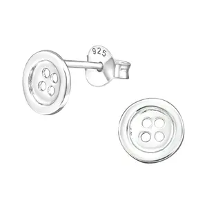 Button Stud Earrings - Pair - 925 Sterling Silver