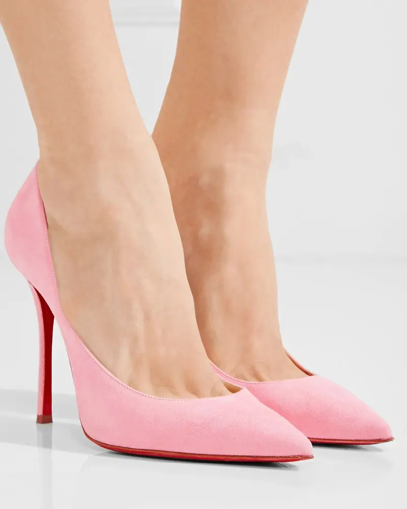 Christian Louboutin NIB Decoltish Pink Suede Pointed Toe Heels Pumps 40