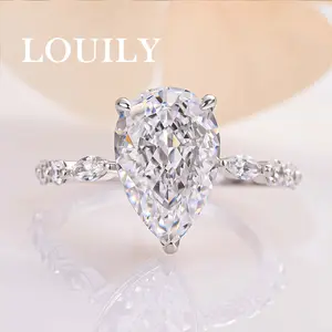 Louily Jewelry 3.0CT Pear Cut  Engagement Ring,5A Cubic Zirconia CZ 925 Sterling Silver Classic Wedding Ring