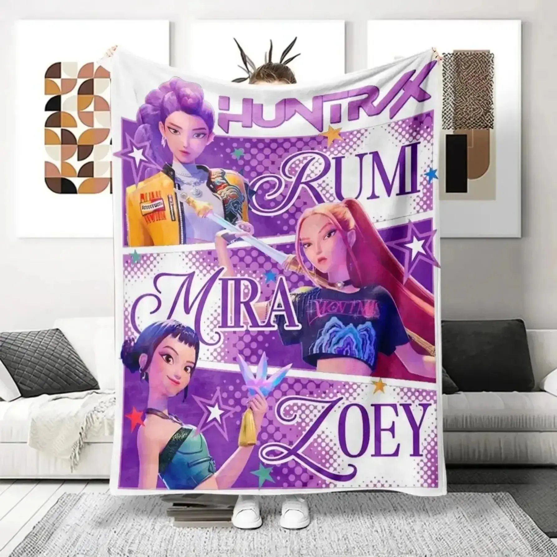 Kpop Girl Group Character Graphic Illustrated Soft Plush Flannel Throw Blanket Cozy Home Sofa Lounge Blanket