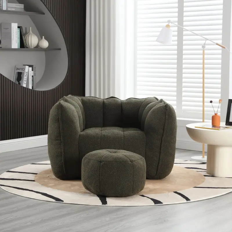 Large High-Quality Soft Bean Bag Chair with High-Resilient Foam Chips, Square Lazy Sofa with Footstool & Removable Cover for Adults – Ideal for Reading, Living Room, Dining Room, Nursery