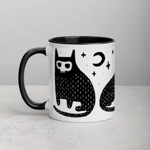 [Sale off up to 65%] 11oz Accent Mug Black Cat Skull Goblincore Dark Academia Folk Art Gothic Birthday Gifts Horror Weird Tea Ceramic Goth Punk Emo Witchy Mugs