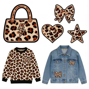8-Piece Leopard Print Faux Fur Hot Glue Embroidery Patches, Y2K Retro Style Iron-On Decorative Patch Set, Ideal for Denim Jackets & Bags Repair