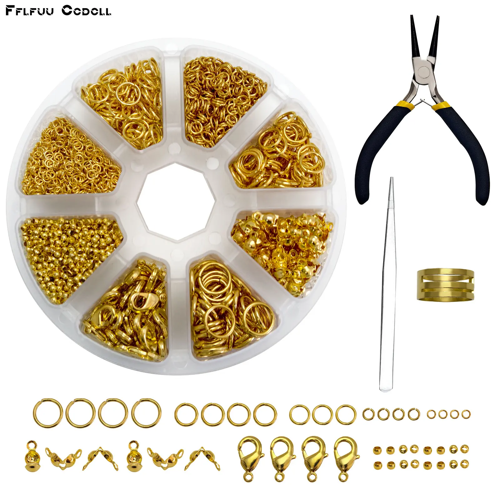 843Pcs Gold Jewelry Findings Set in Octagonal Box – Lobster Clasps, Jump Rings, Beads with Pliers & Tweezers. DIY Supplies for Pendants, Bracelets, Charms. Perfect for Daily Wear, Aesthetic Accessories, Gifts for Friends