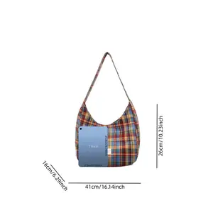 Retro plaid underarm bag, spring/summer canvas relaxed style shoulder bag, Crossbody Tote Bag, Commuter Crossbody Bag, multi-color versatile casual large capacity bag, suitable for dates, work, commuting, shopping, everyday accessories, etc.