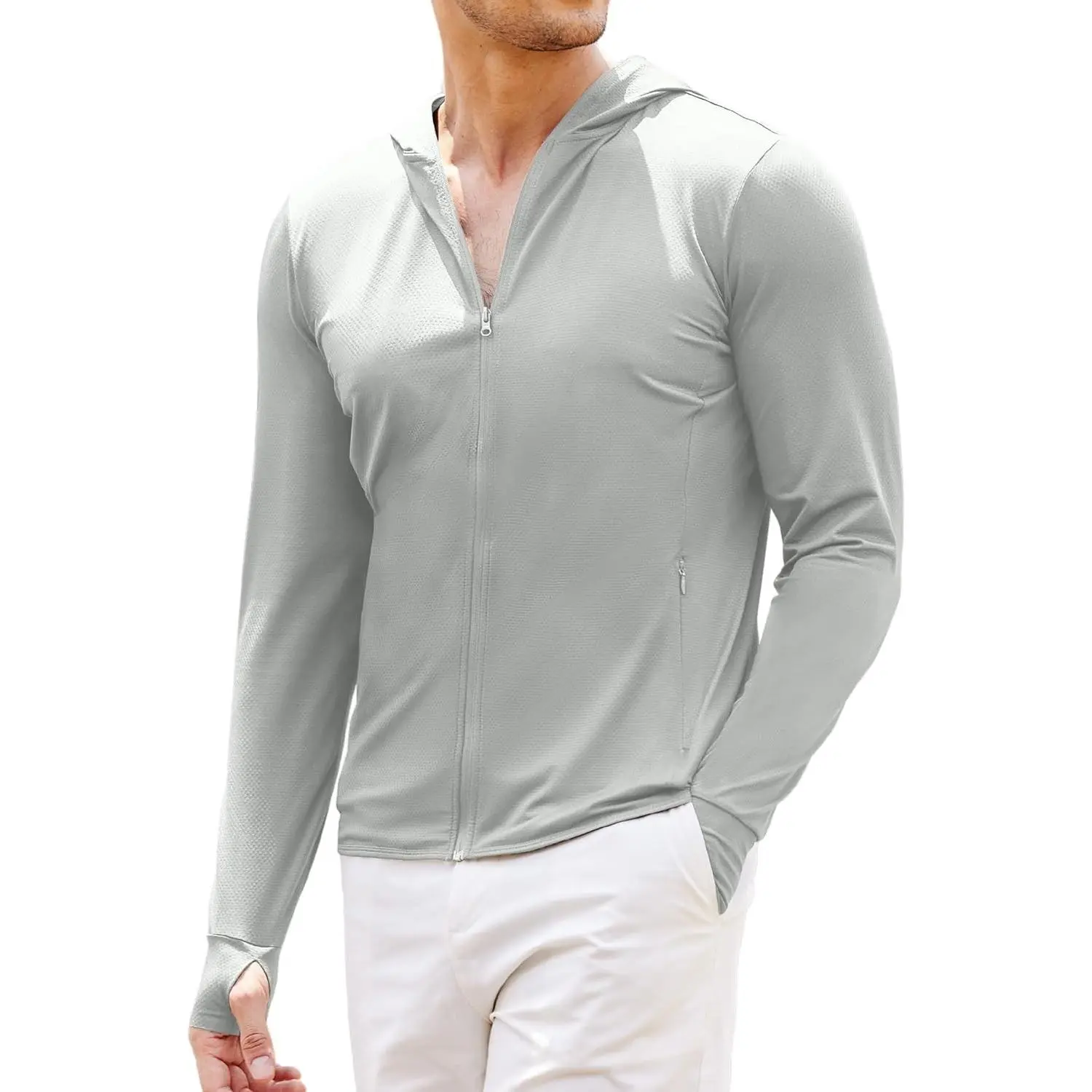 Full-Zip Men's Lightweight Hoodie UPF 50 - Breathable Sun Protection Jacket with Pockets for Golf, Fishing, Hiking