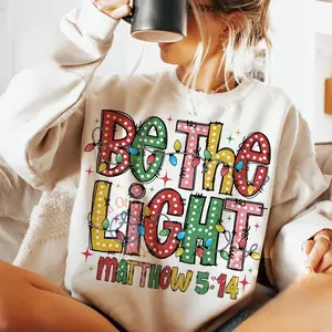 Be The Light Matthew 5:14 Christmas Sweatshirt, Girly Christmas Lights Graphic Design Unisex Tee