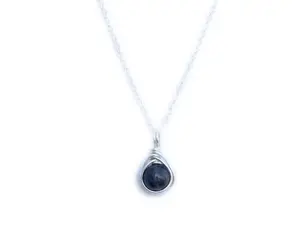 Black Moonstone Pendant Necklace | Sterling Silver or Gold Dainty Simplistic 8mm Gemstone Crystal
