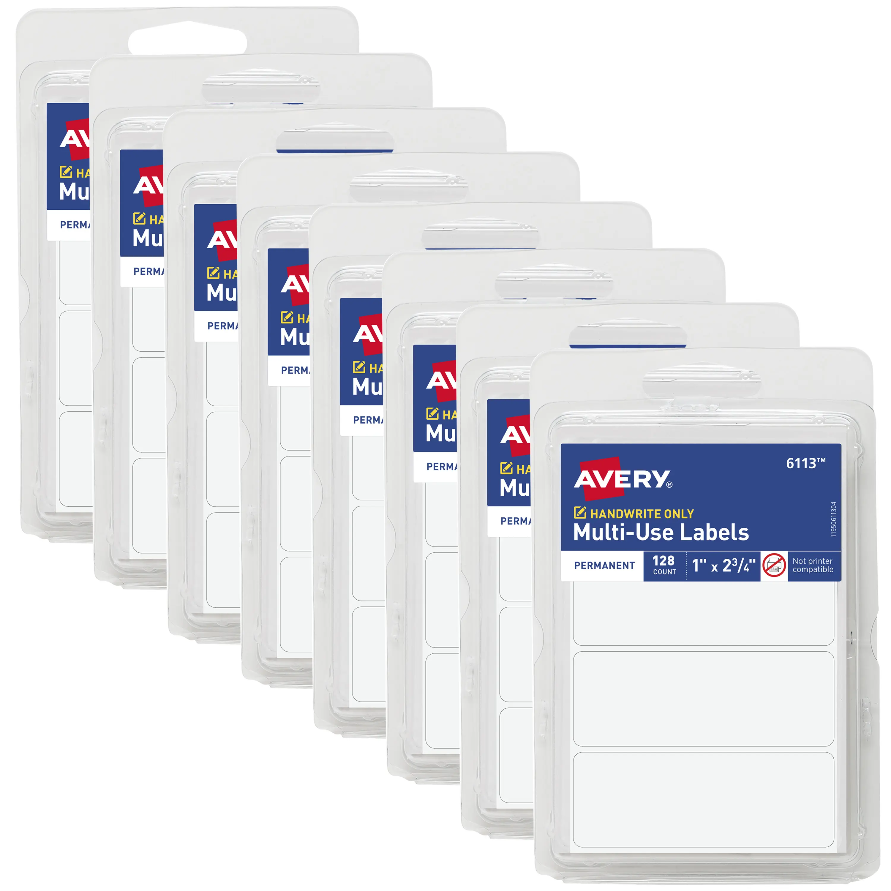 Avery Multi-Use Permanent Labels, 1" x 2.75", White, Non-Printable, 8 Packs, 1,024 Blank Labels Total (21923)