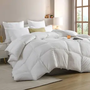 Hotel Luxury  Season  Down Comforter  Size, Silky Soft Egyptian  Blend Cover,  Ethically Sourced  & Down Fibers Filled Duvet Insert with Corner Ties, 106x90 Inch White