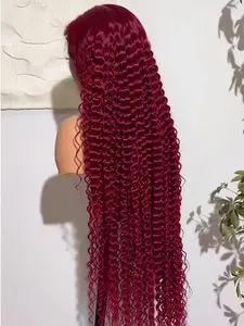 Burgundy 99J Deep Wave HD Lace Frontal Wig 14-30 Inch Vibrant Wine Red Curly Human Hair 180% Density Pre-Plucked for a Natural Look