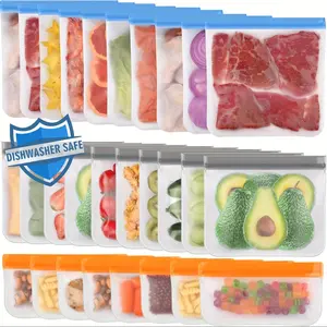 10-piece, dishwasher-safe reusable bag, extra-thick leak-proof reusable freezer bag, bpa-free reusable food storage bag for lunch meats and vegetables