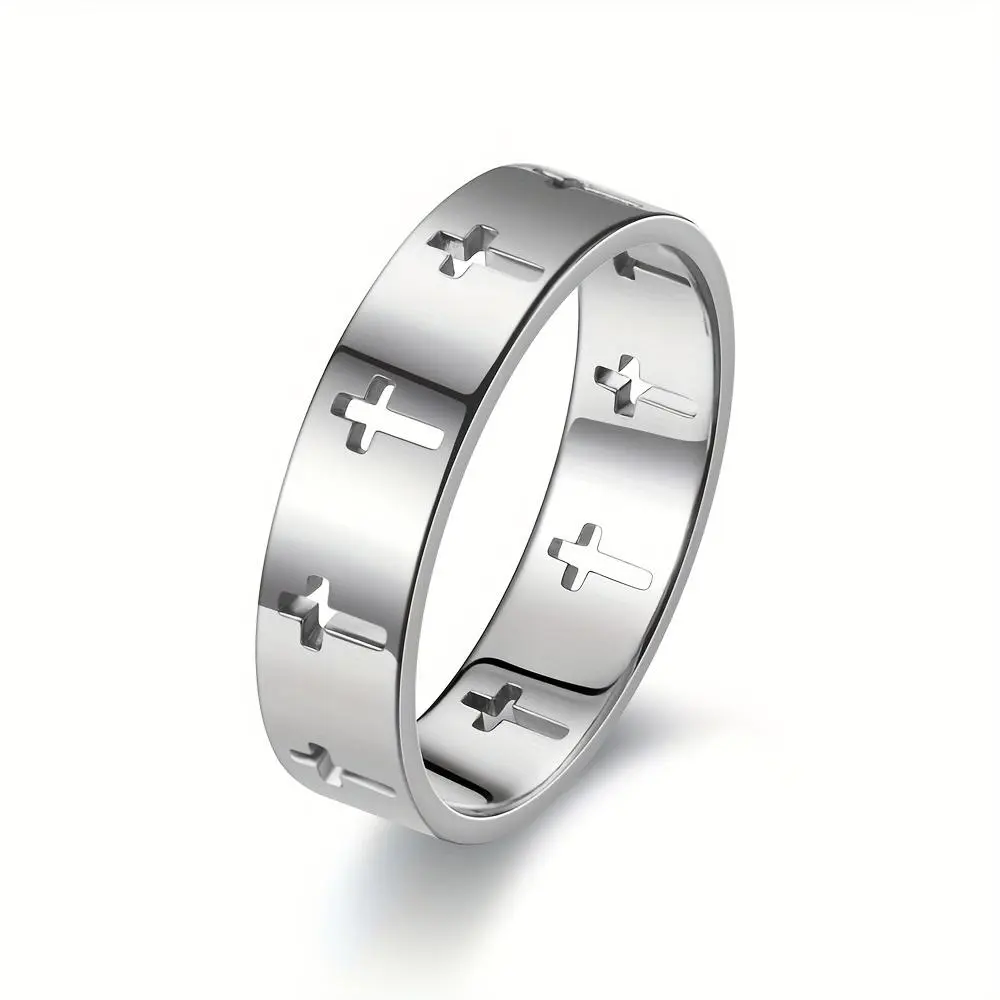1pc Men's Stainless Steel Hollow Cross Ring