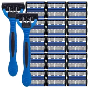 Men's Classic Six-Layer Shaving Razor Set, Manual Beard Trimmer Kit, Manual Beard Trimming Tool, Manual Operation, Anti-Slip Design, Washable Handle and Blades, Ideal for Daily Care