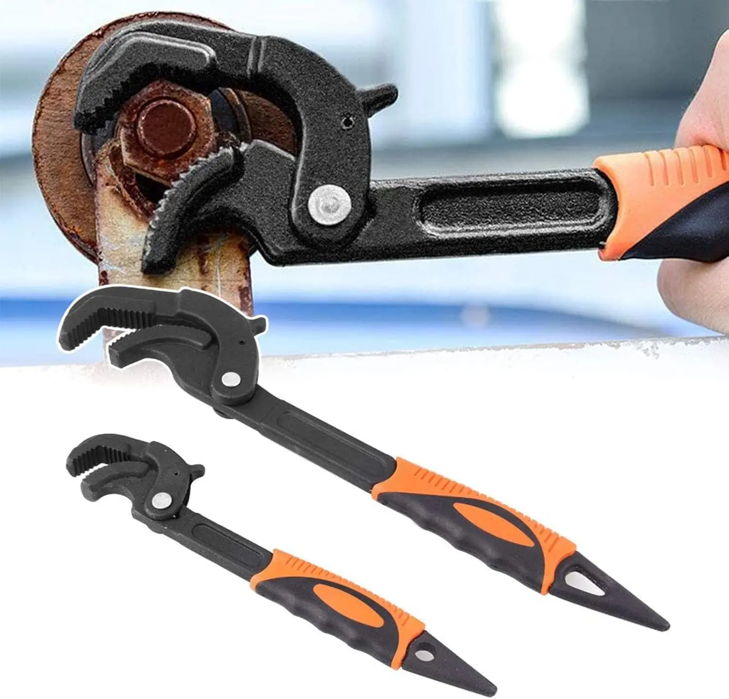 Adjustable Wrench Quick Multi-Function Spanner Power Grip Pipe Wrench Set 2 Pack compatible with 14-60mm Pipes Nuts Screws