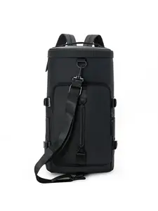 Water-resistant women's and men's travel backpack with shoe compartment, dry and wet separation, fitness and sports bag, suitable for gym and travel, with shoulder straps, hand carry and crossbody options.