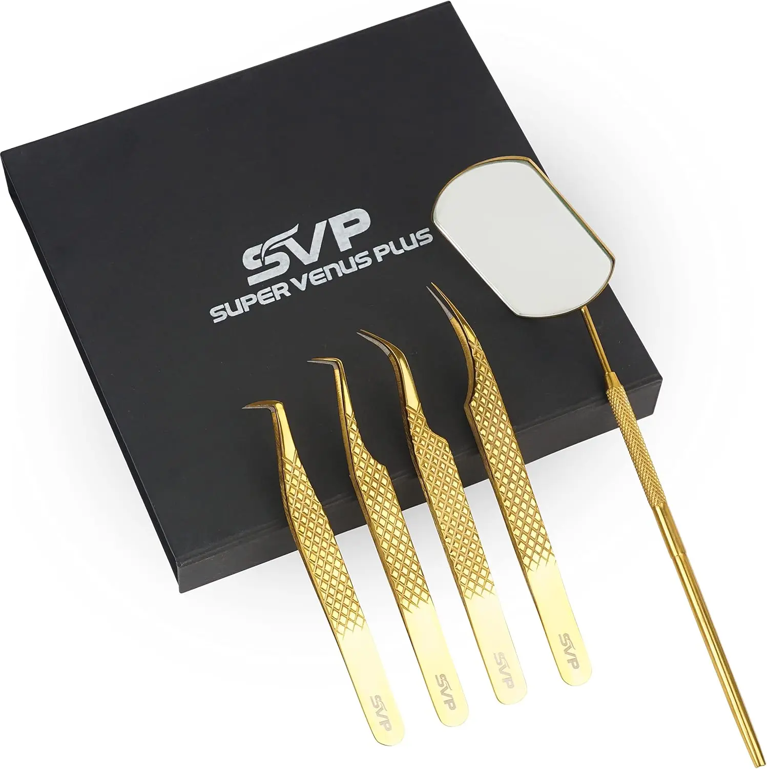 SV Fiber Tip Lash Tweezers for Eyelash Extensions with Diamond Grip, Pack of 5 - Professional Lash Extension Tweezers, High Precision Tweezers for Classic, Volume & Mega Volume Lashes with Case Box
