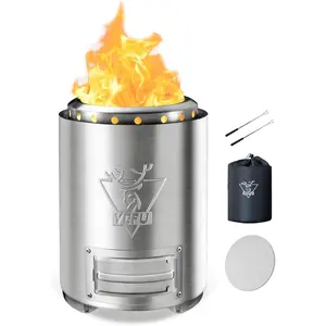 Tabletop Fire Pit with Flame Intensity Control, Low Smoke Camping Stove for Outdoor Patio, Safe Clean Burning Table Top Firepit using Pellets or Wood, Portable Mini Flame Heater for Ambience Relaxation with Travel Bag and 2 Mini Sticks (9.7x7.1in Silver)