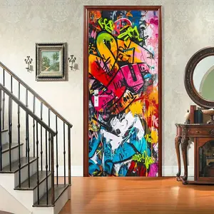 Original Door Sticker Wall Art Decal, Vibrant Graffiti Design, Colorful Street Style Door Decoration, Easy Peel & Stick, No Residue