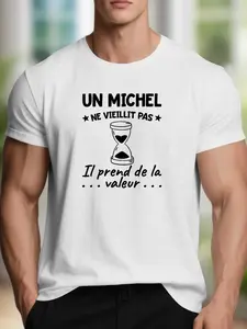 Men's Short Sleeve Letter Print T-Shirt for Casual Summer Wear, Relaxed Fit Round Neck Top, Easy Care Minimalist Tee for Everyday